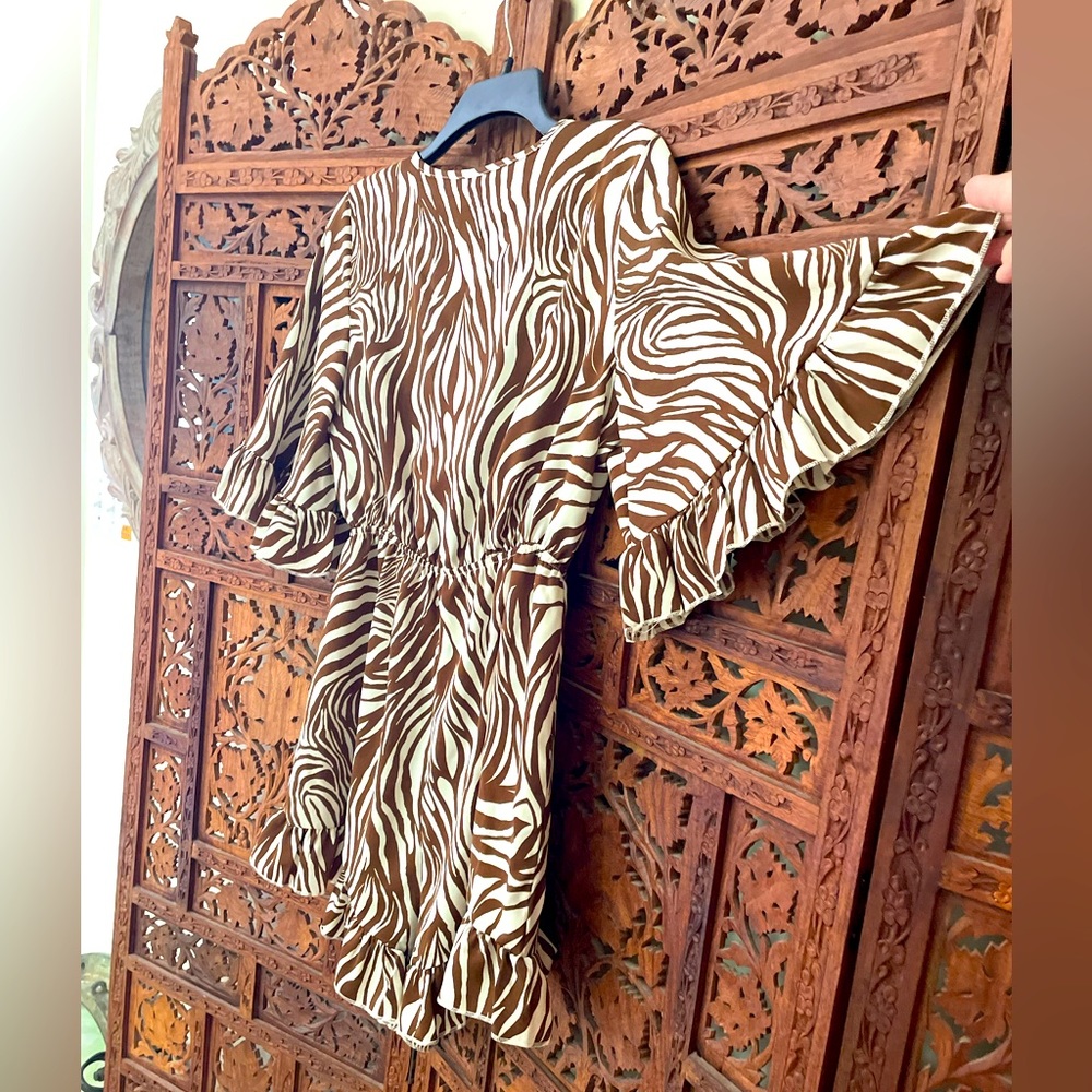 Zebra Print Romper Open W Knot Tie Classy Dressy … - image 5